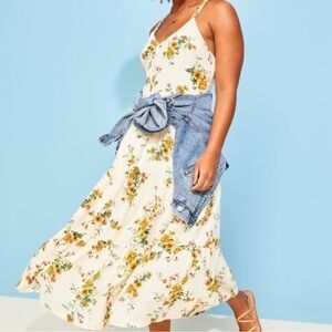 Old Navy Cream Gold Floral Maxi Sundress